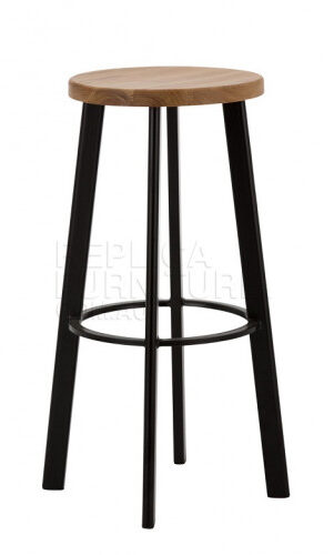 Replica Deja-vu Bar Stool 75cm - Black with Wood Seat