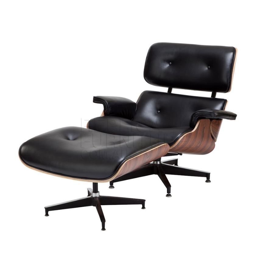 Replica Charles Eames Lounge and Ottoman - Rosewood and Black Leather