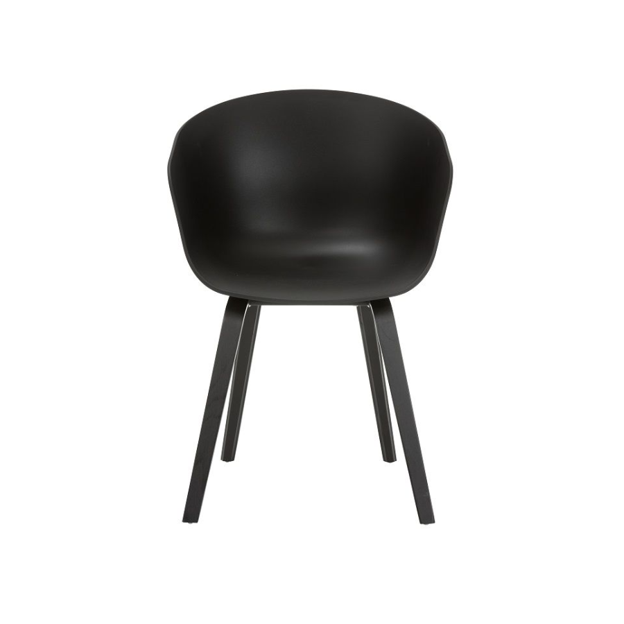 Chair with Black Plastic Tub Seat and Black Timber Four Leg Frame