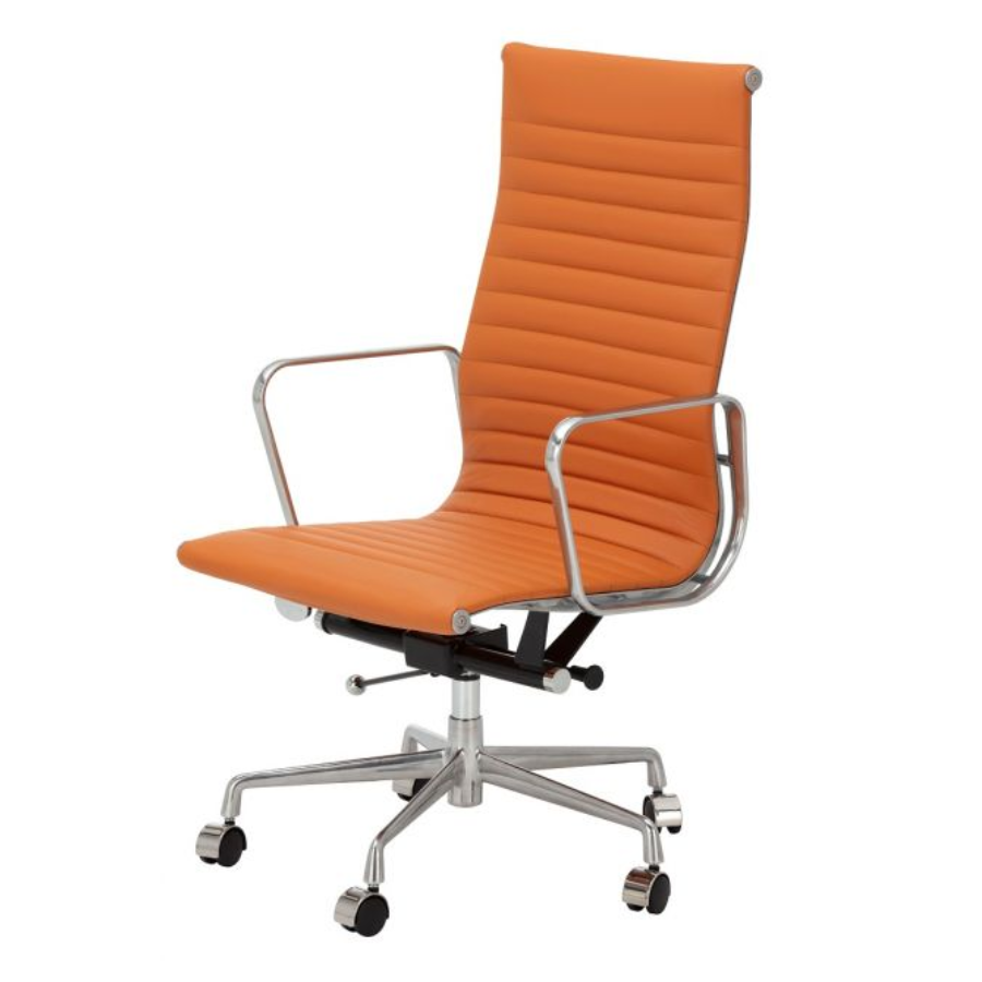 Replica Charles Eames Tan Leather Office Chair - High Back with Arms