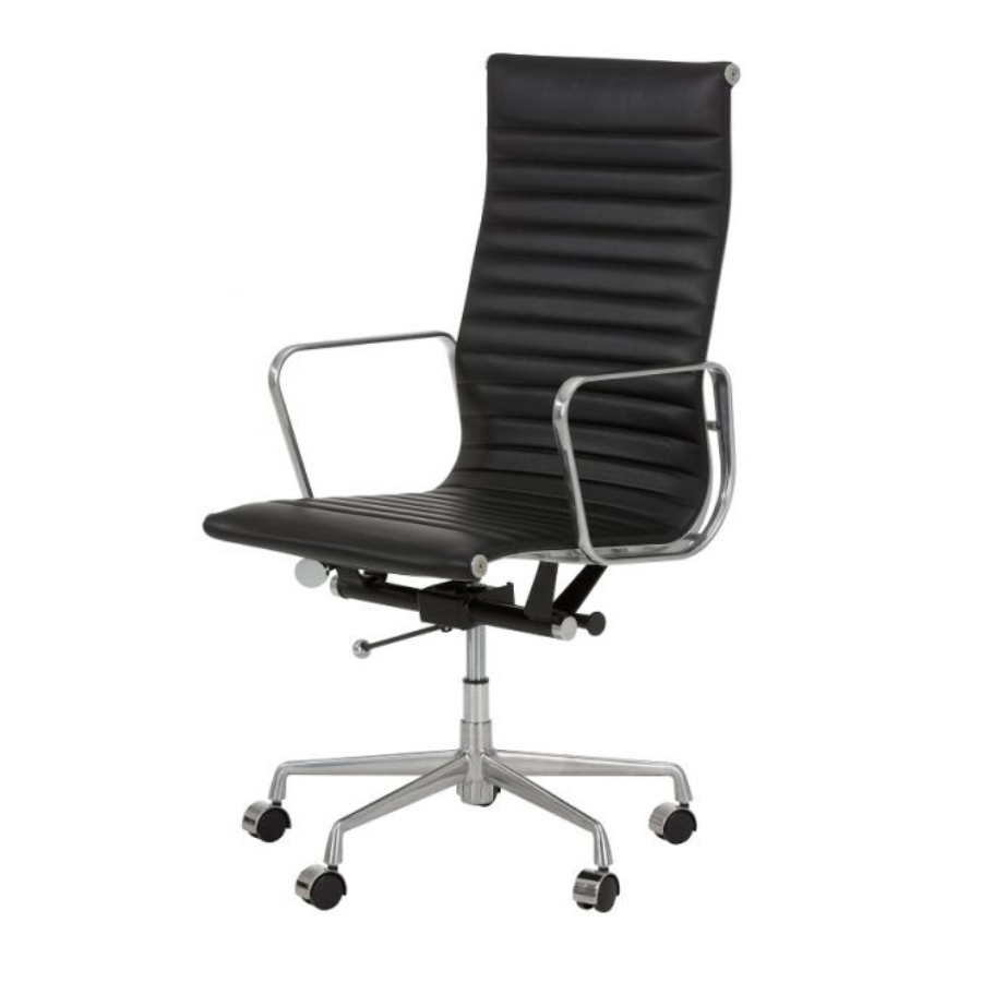 Replica Charles Eames Black Leather Office Chair - High Back with Arms