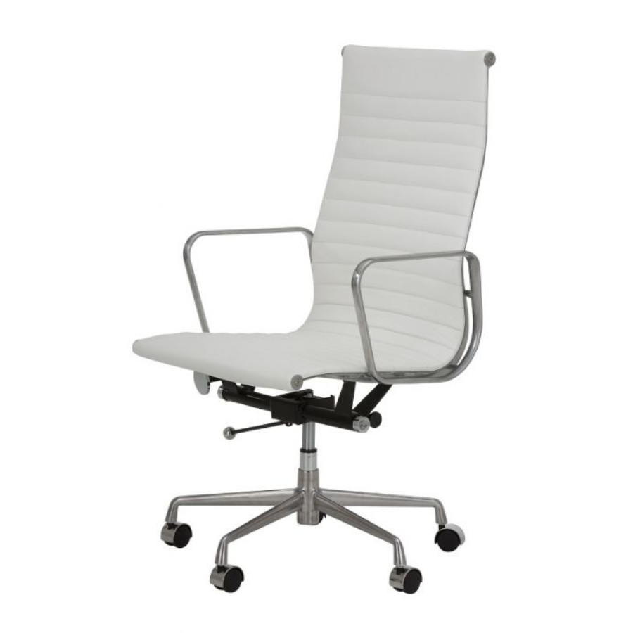 Replica Charles Eames White Leather Office Chair - High Back with Arms