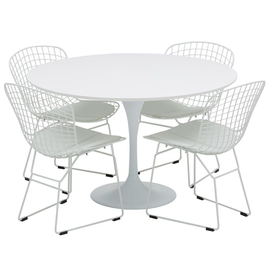 Replica Tulip Table with Replica White Bertoia Dining Chair 
