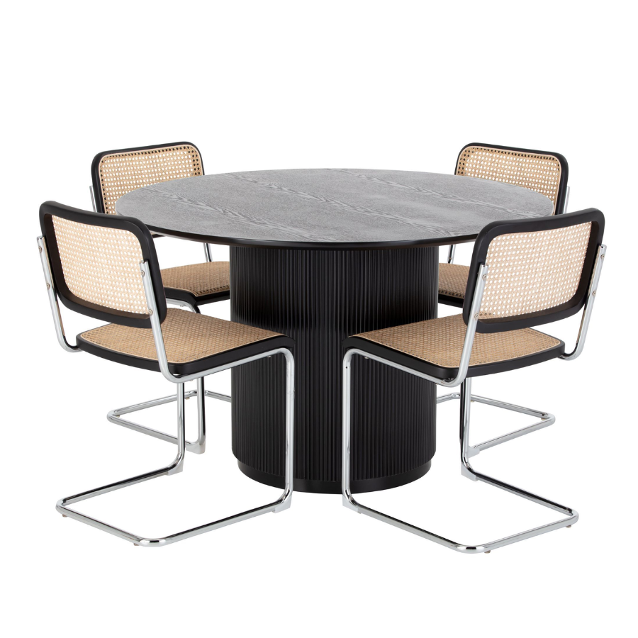 Tully Round Dining Table Black with Replica Cesca Cane Dining Chair with Black Frame
