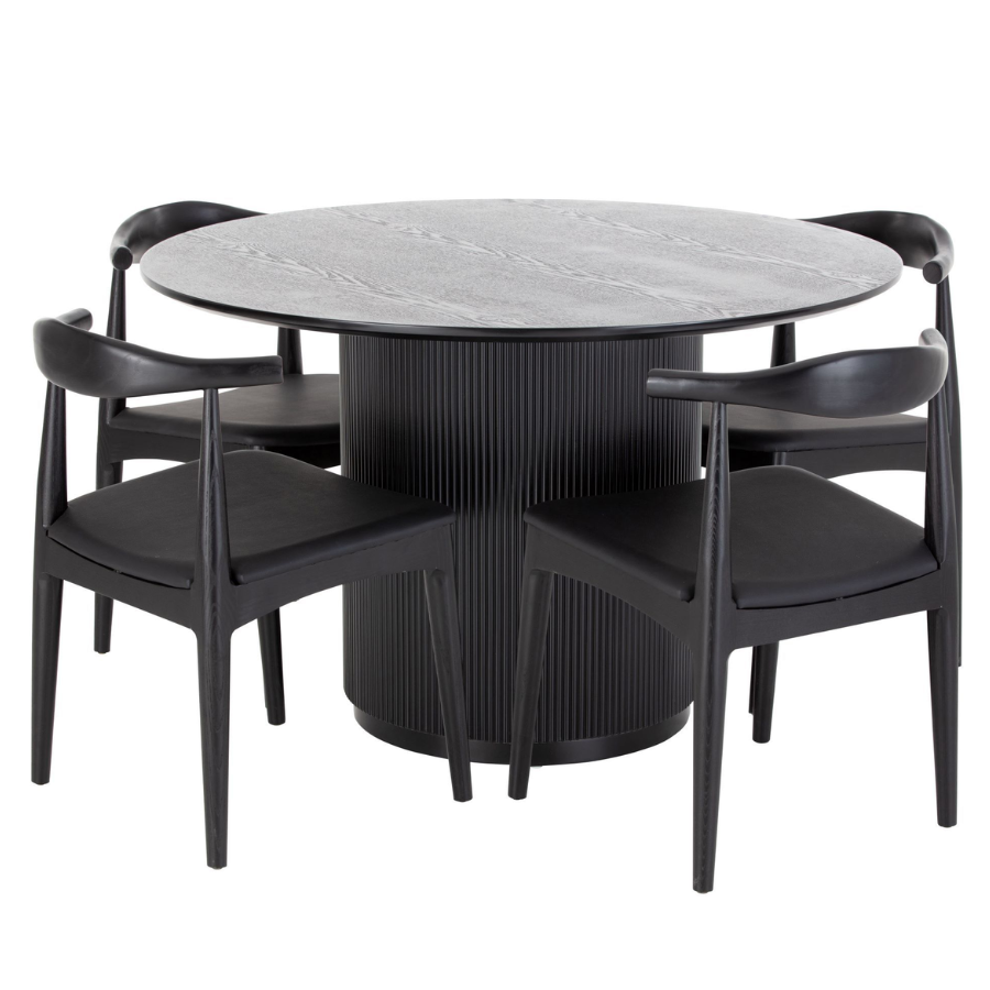 Tully Round Dining Table Black with Replica Hans Wegner Elbow Chair CH20